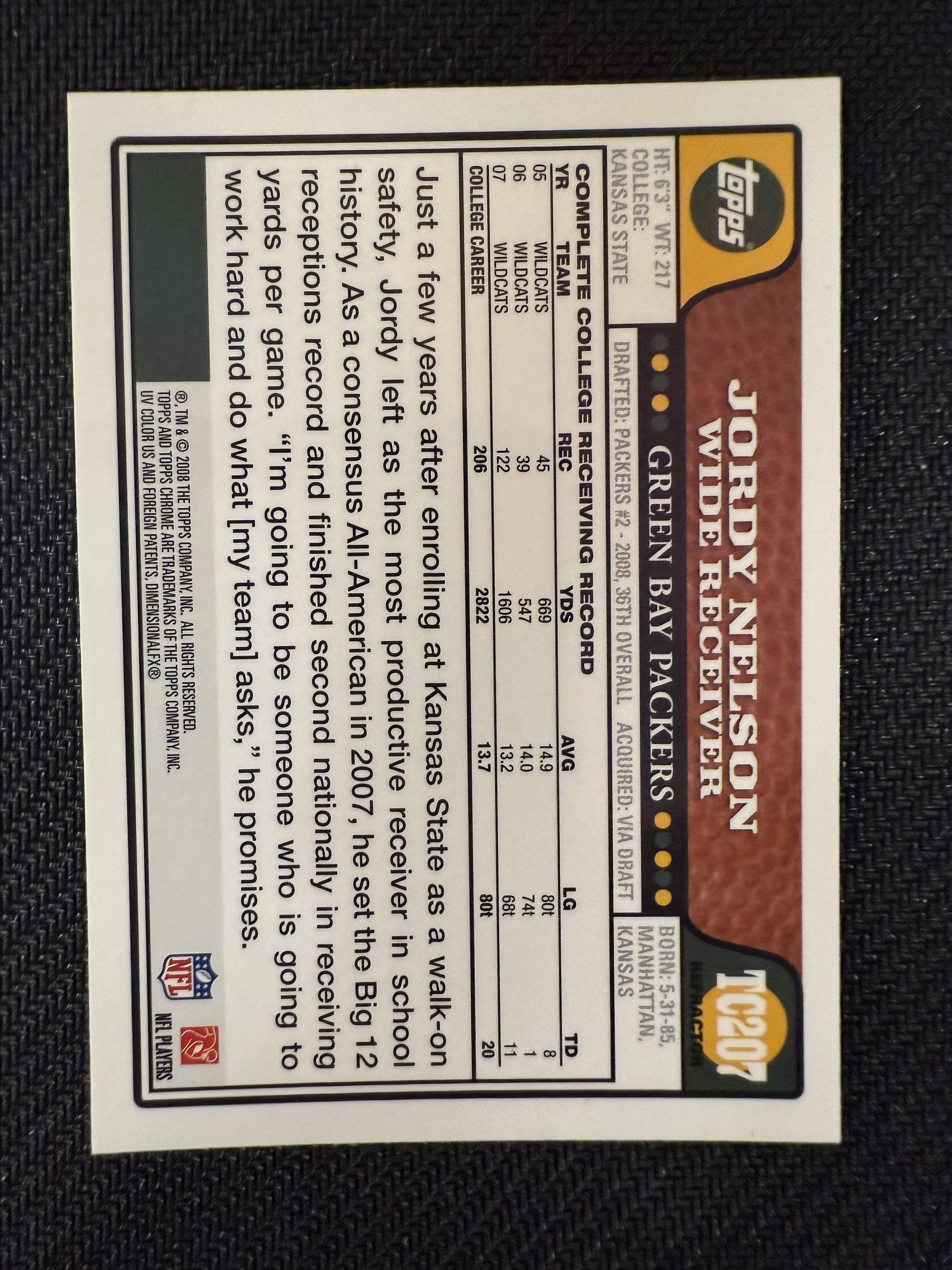 #TC207 Jordy Nelson 2008 Topps Chrome RC Rookie Green Bay Packers Refractors