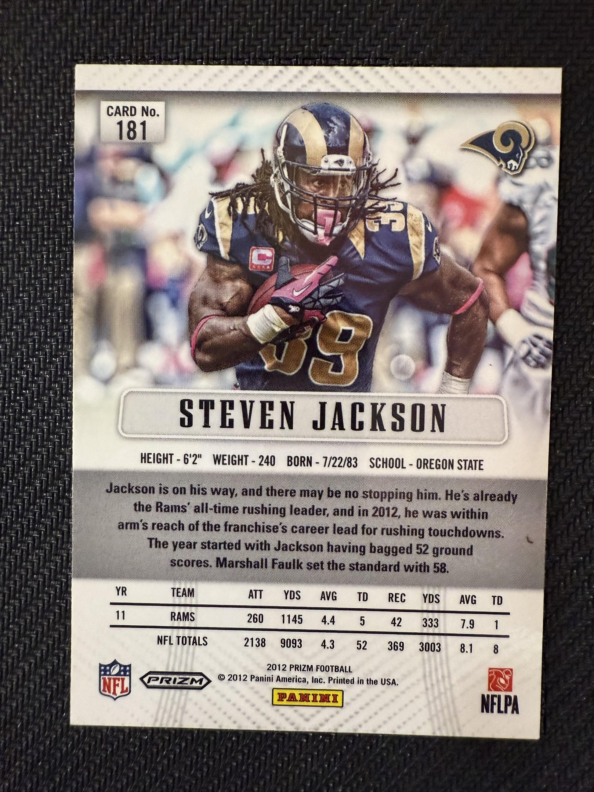 #181 Steven Jackson 2012 Panini Prizm St. Louis Rams sports Prizms