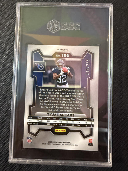 #396 Tyjae Spears 2023 Panini Prizm SN #/225 Tennessee Titans sports Purple Ice