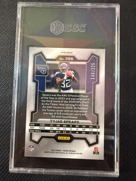 #396 Tyjae Spears 2023 Panini Prizm SN #/225 Tennessee Titans sports Purple Ice