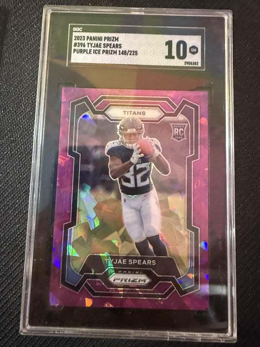 #396 Tyjae Spears 2023 Panini Prizm SN #/225 Tennessee Titans sports Purple Ice