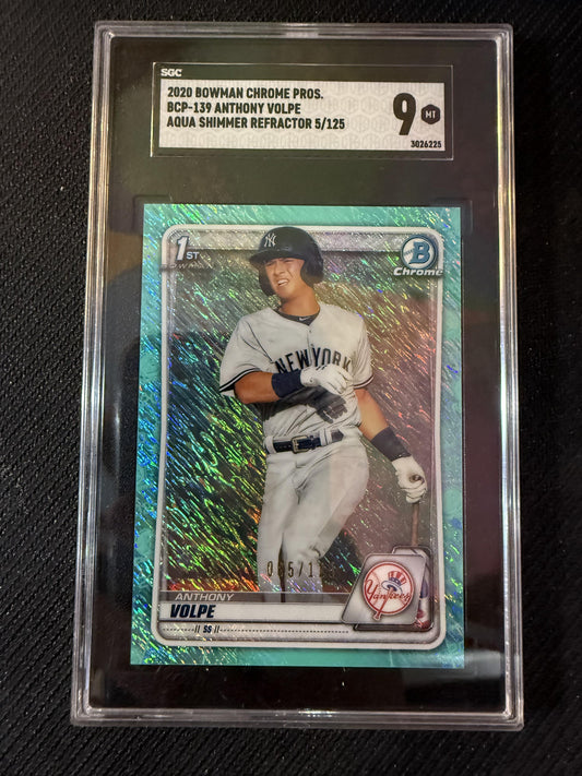 #BCP-139 Anthony Volpe 2020 Bowman SN #/125 New York Yankees Chrome Aqua Shimmer