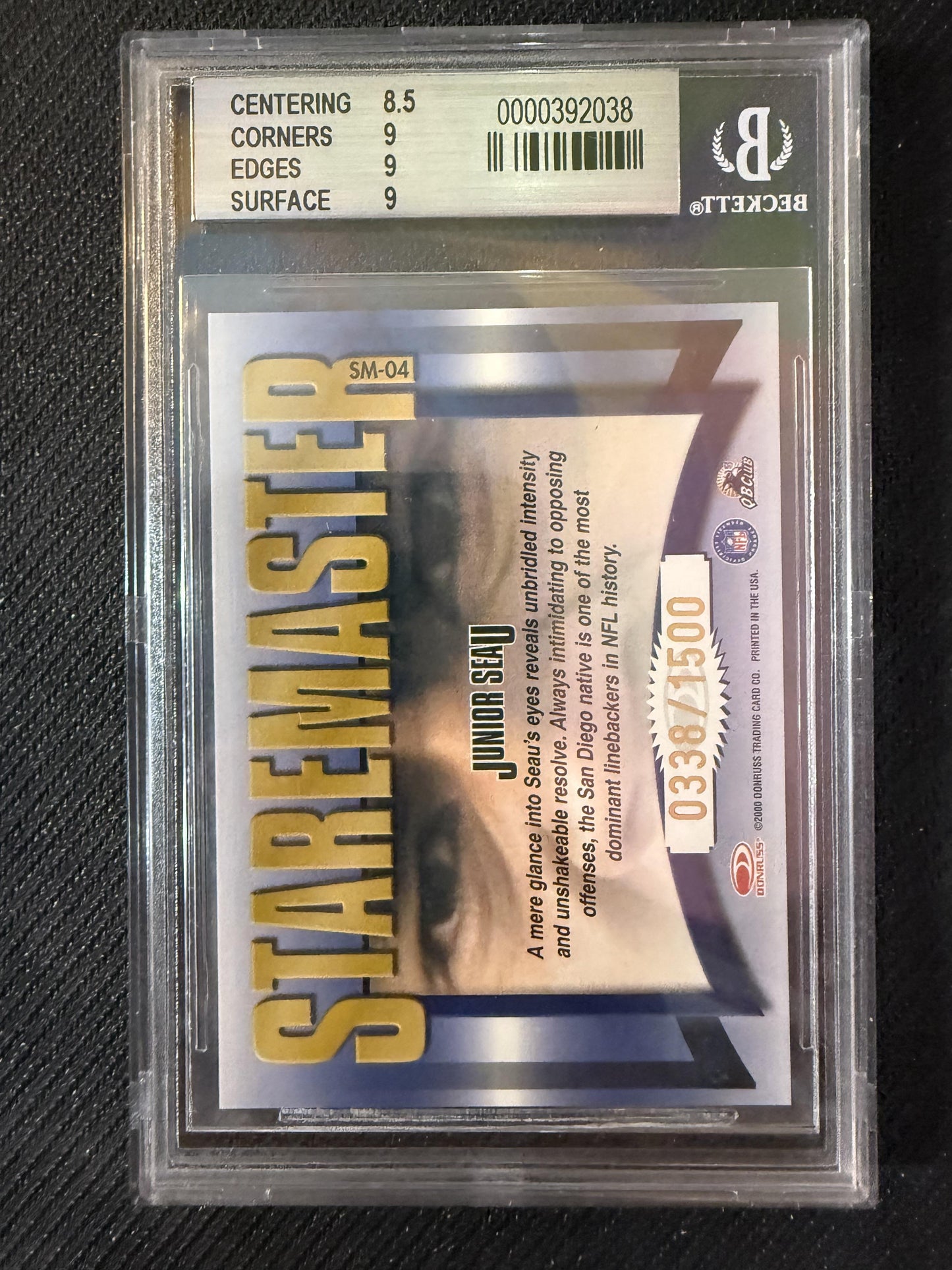 #SM-04 Junior Seau 2000 Donruss Preferred SN #/1500 Chargers Staremasters