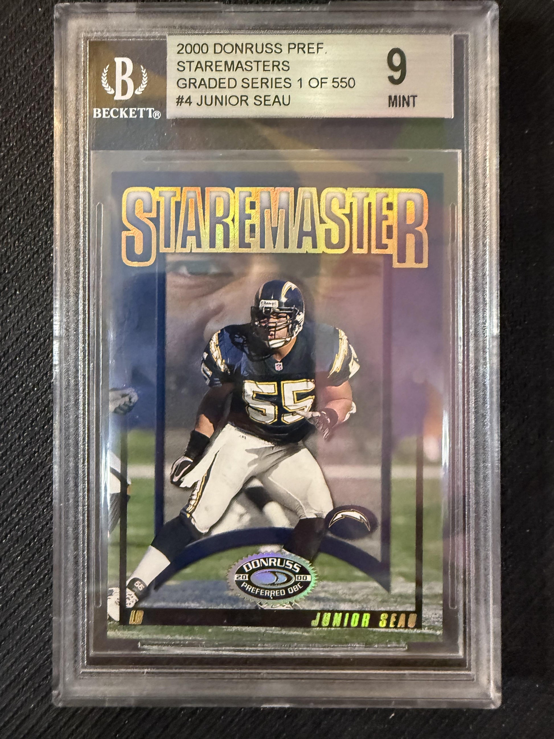 #SM-04 Junior Seau 2000 Donruss Preferred SN #/1500 Chargers Staremasters