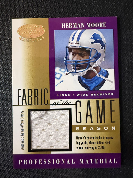 #FG-121 Herman Moore 2001 Leaf Certified Materials /40 Fabric of the Game