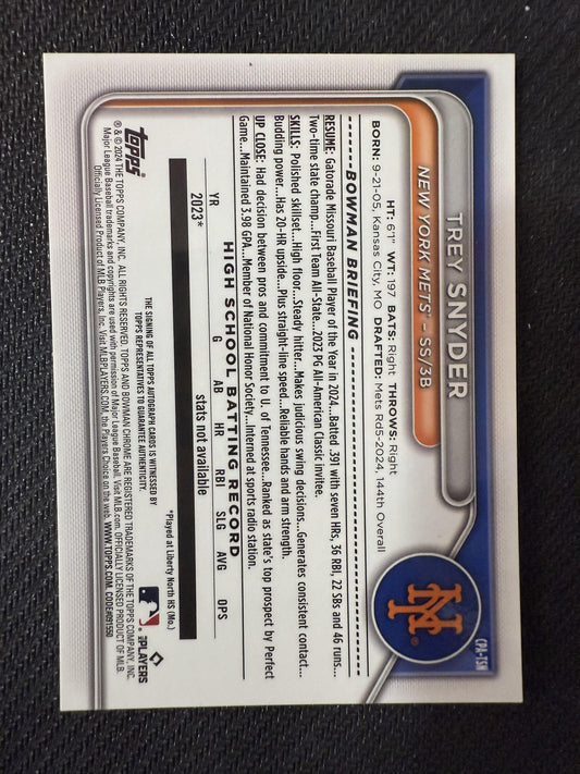 #CPA-TSN Trey Snyder 2024 Bowman Draft SN,AU Auto #/50 Mets Gold Shimmer