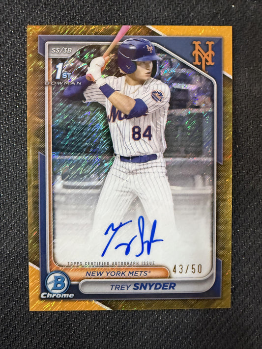 #CPA-TSN Trey Snyder 2024 Bowman Draft SN,AU Auto #/50 Mets Gold Shimmer