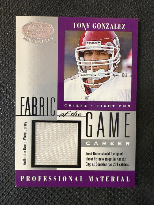 #FG-143 Tony Gonzalez 2001 Leaf Certified Materials /261 Fabric of the Game