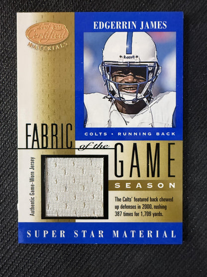 #FG-52 Edgerrin James 2001 Leaf Certified Materials #/63 Fabric of the Game