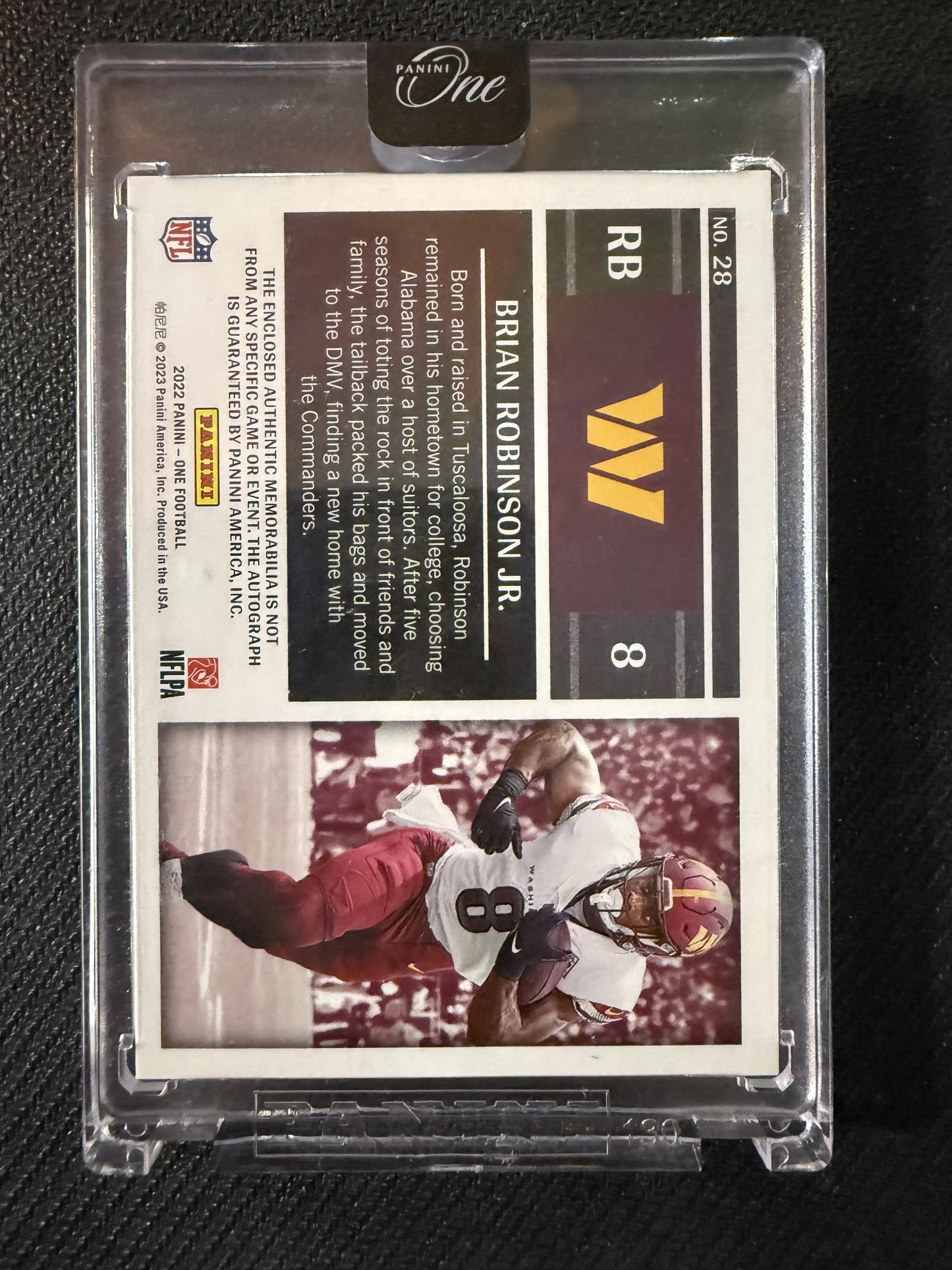 #28 Brian Robinson Jr. 2022 Panini One Auto /99 Commanders Blue