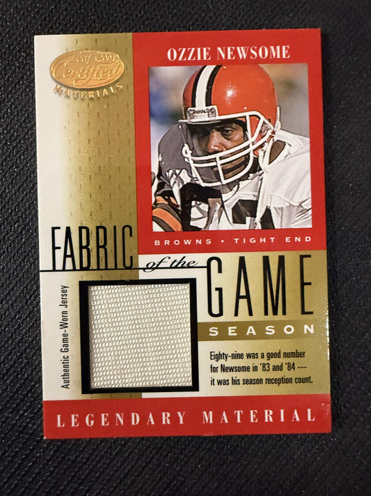 #FG-29 Ozzie Newsome 2001 Leaf Certified Materials /89 Fabric of the Game