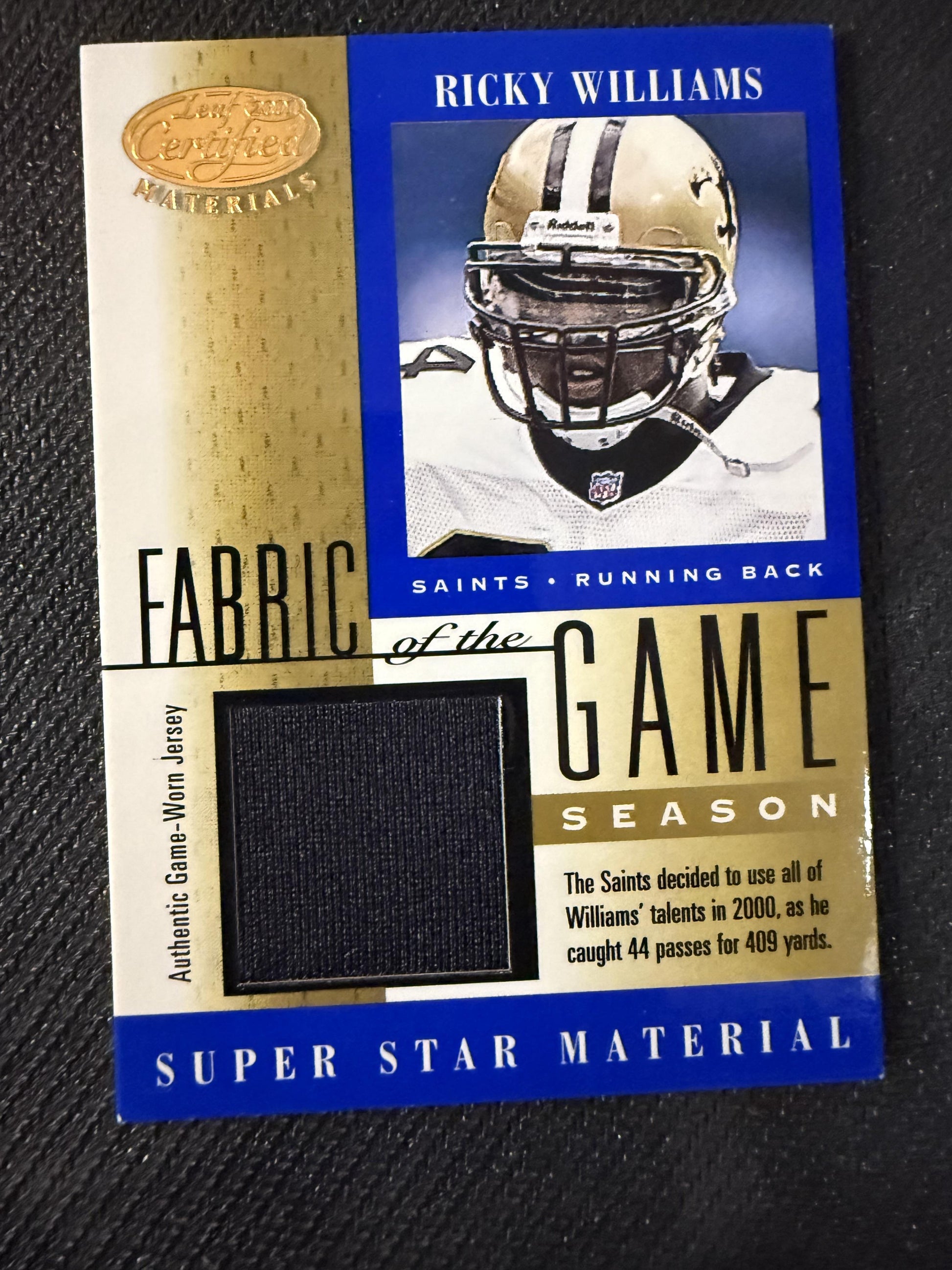 #FG-67 Ricky Williams 2001 Leaf Certified Materials /248 Fabric of the Game