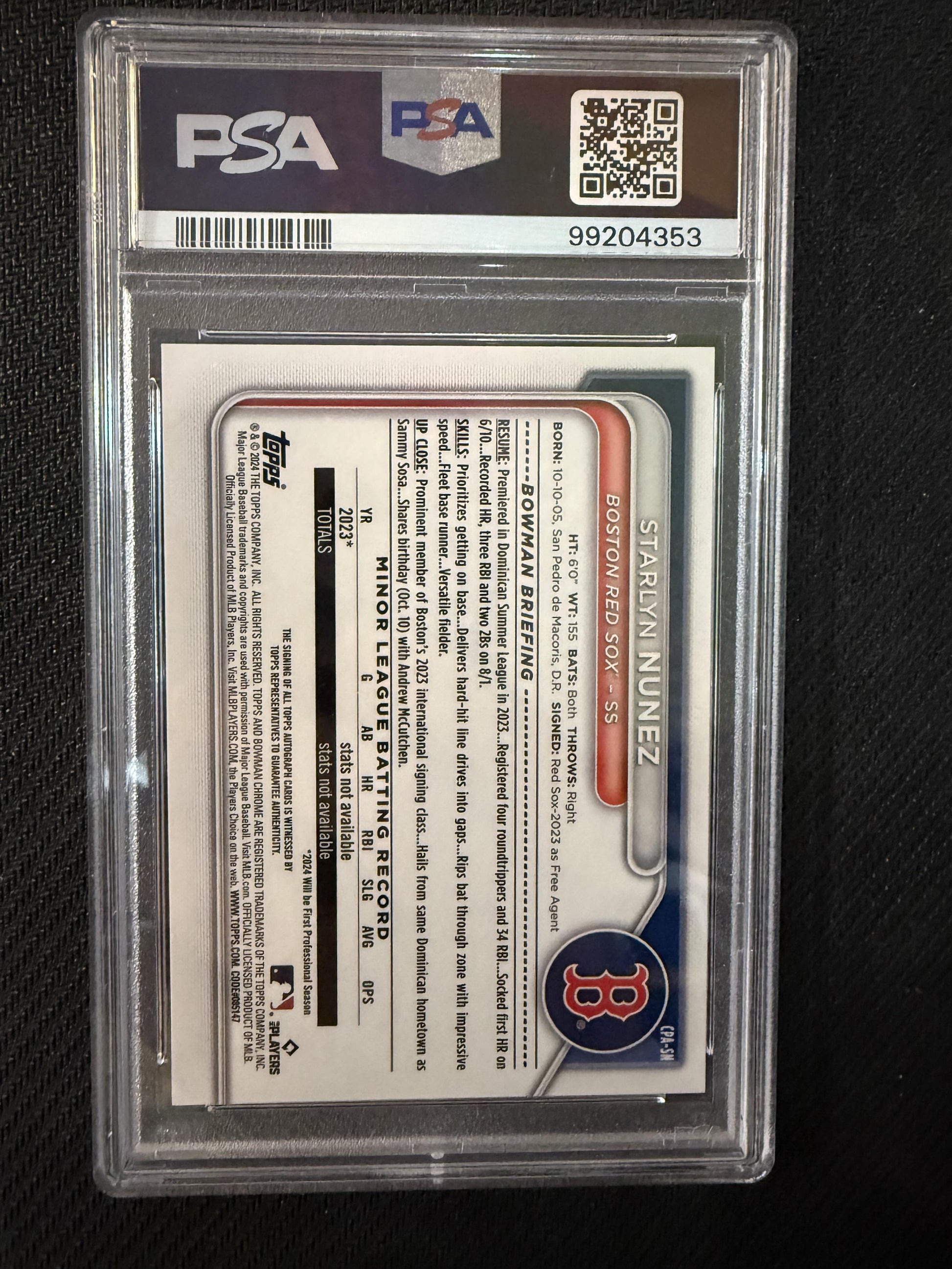 #CPA-SN Starlyn Nunez 2024 Bowman Chrome SN,AU Auto #/99 Red Sox Prospects Green