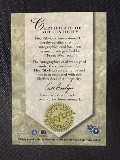 #NNO Frank Wycheck 1999 SkyBox Premium AU Auto Tennessee Titans Autographics