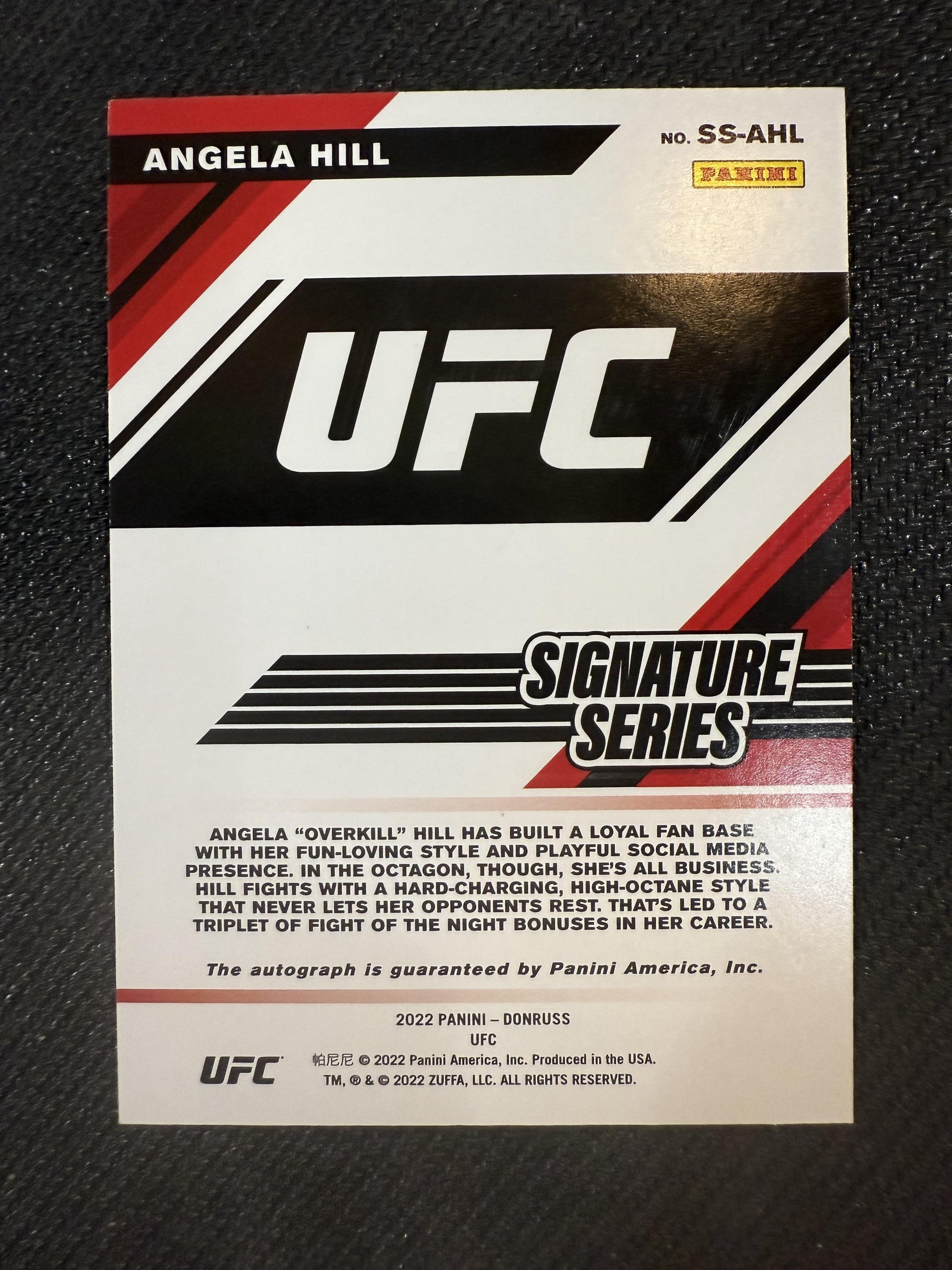 #SS-AHL Angela Hill 2022 Donruss UFC AU,SN Auto /10 Signature Series Gold