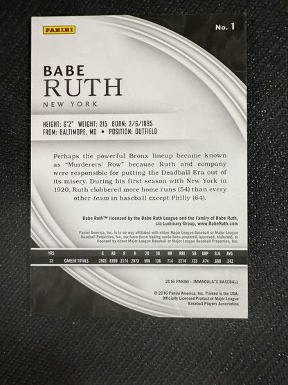 #1 Babe Ruth 2016 Panini Immaculate Collection SN #/25 New York Yankees Red
