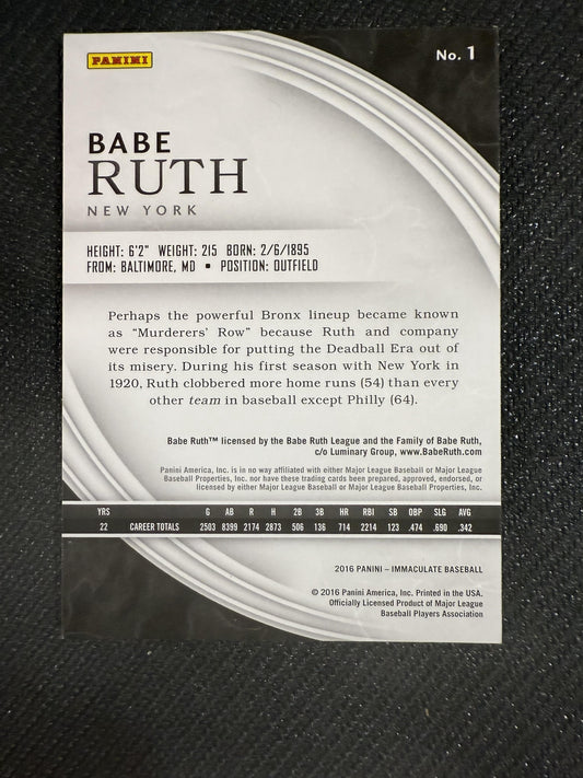 #1 Babe Ruth 2016 Panini Immaculate Collection SN #/25 New York Yankees Red