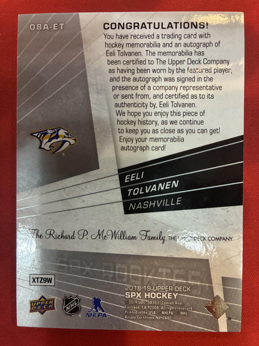 #08A-ET Eeli Tolvanen 2018-19 SPx  Auto /199 Predators Retro Jersey Autographs