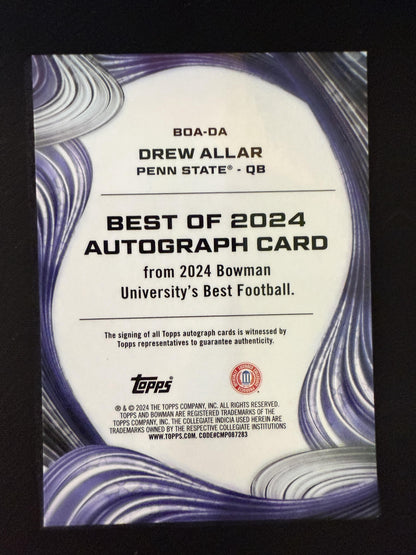#BOA-DA Drew Allar 2024 Bowman University Best Auto /15 Lions Autographs Teal