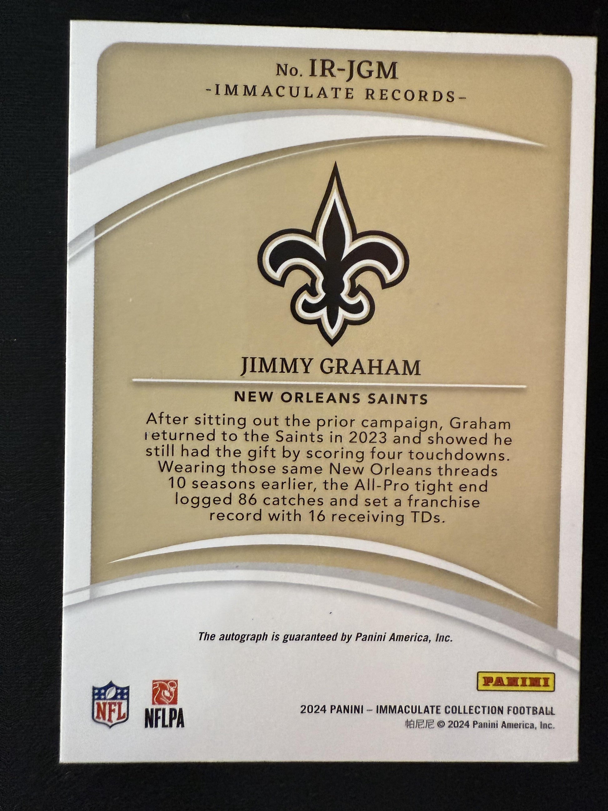 #IR-JGM JIMMY GRAHAM 2024 IMMACULATE RECORDS AUTOGRAPH /49