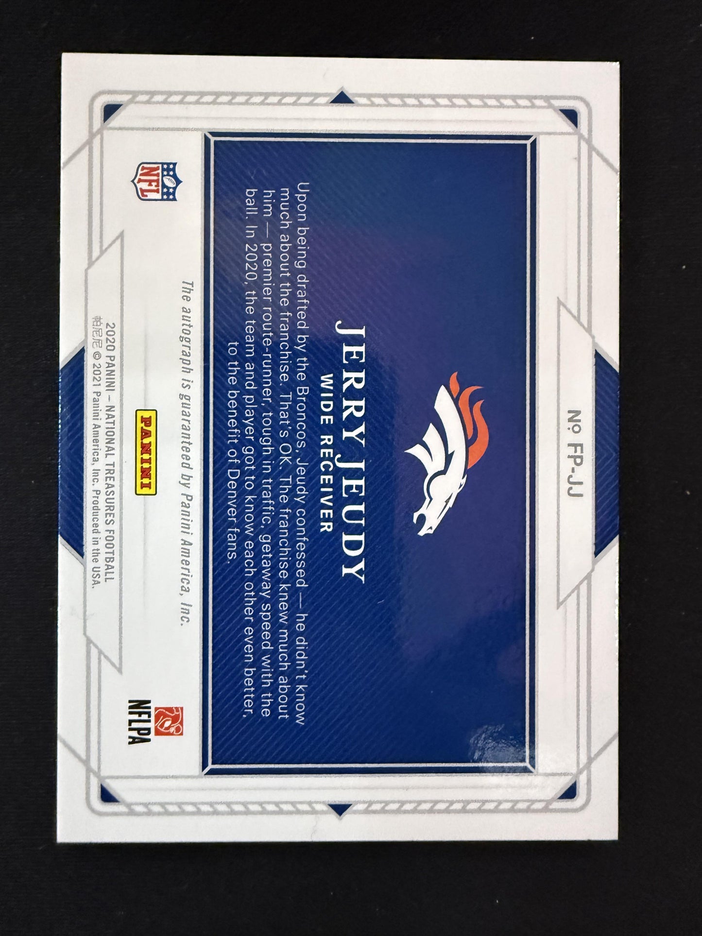 #FP-JJ Jerry Jeudy 2020 Panini National Treasures Auto /99 Signatures Field Pass