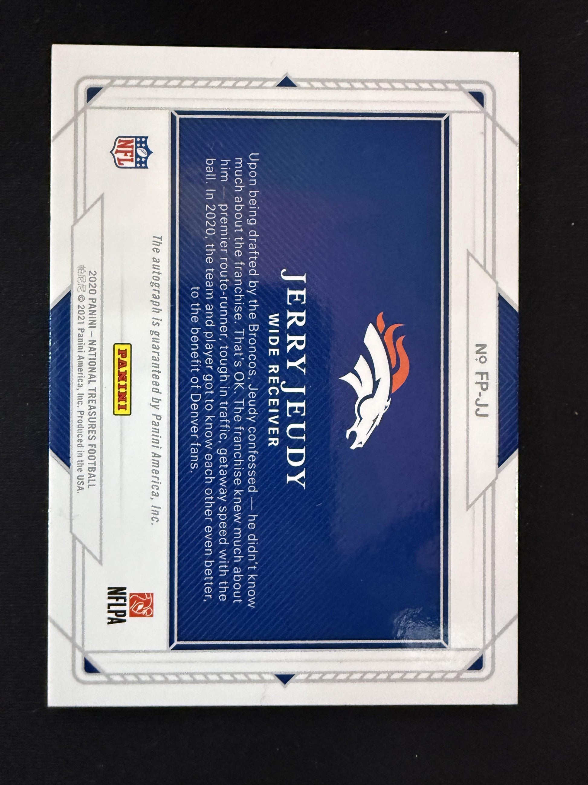 #FP-JJ Jerry Jeudy 2020 Panini National Treasures Auto /99 Signatures Field Pass