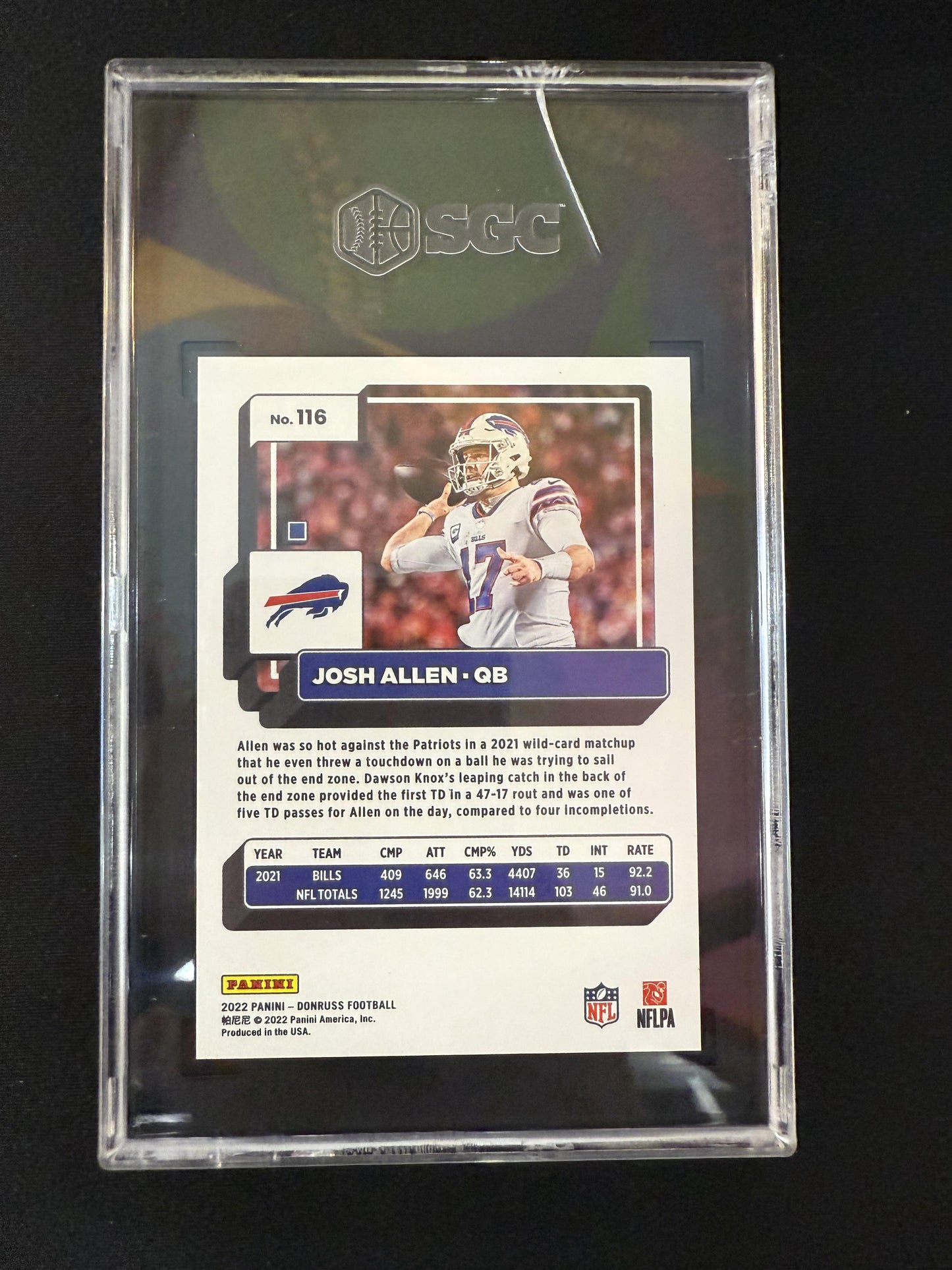 #64 Josh Allen 2022 Donruss Buffalo Bills sports Gold Press Proof