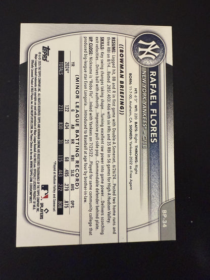 #BP-34 Rafael Flores 2025 Bowman SN #/50 New York Yankees sports Prospects Gold