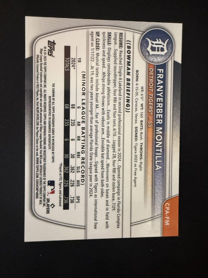 #CPA-FM Franyerber Montilla 2025 Bowman SN,AU Auto #/99 Tigers Green Shimmer