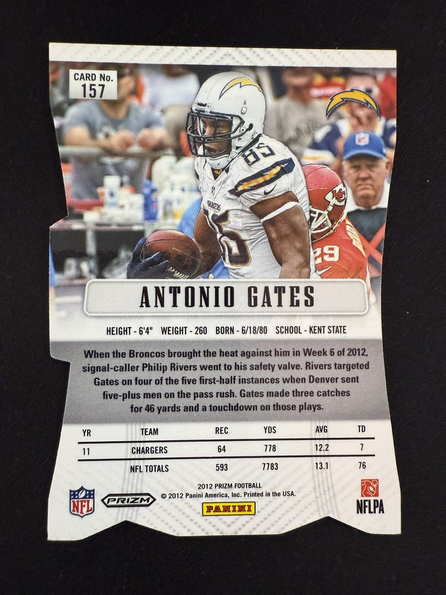 #157 Antonio Gates 2012 Panini Prizm San Diego Chargers sports Prizms Red