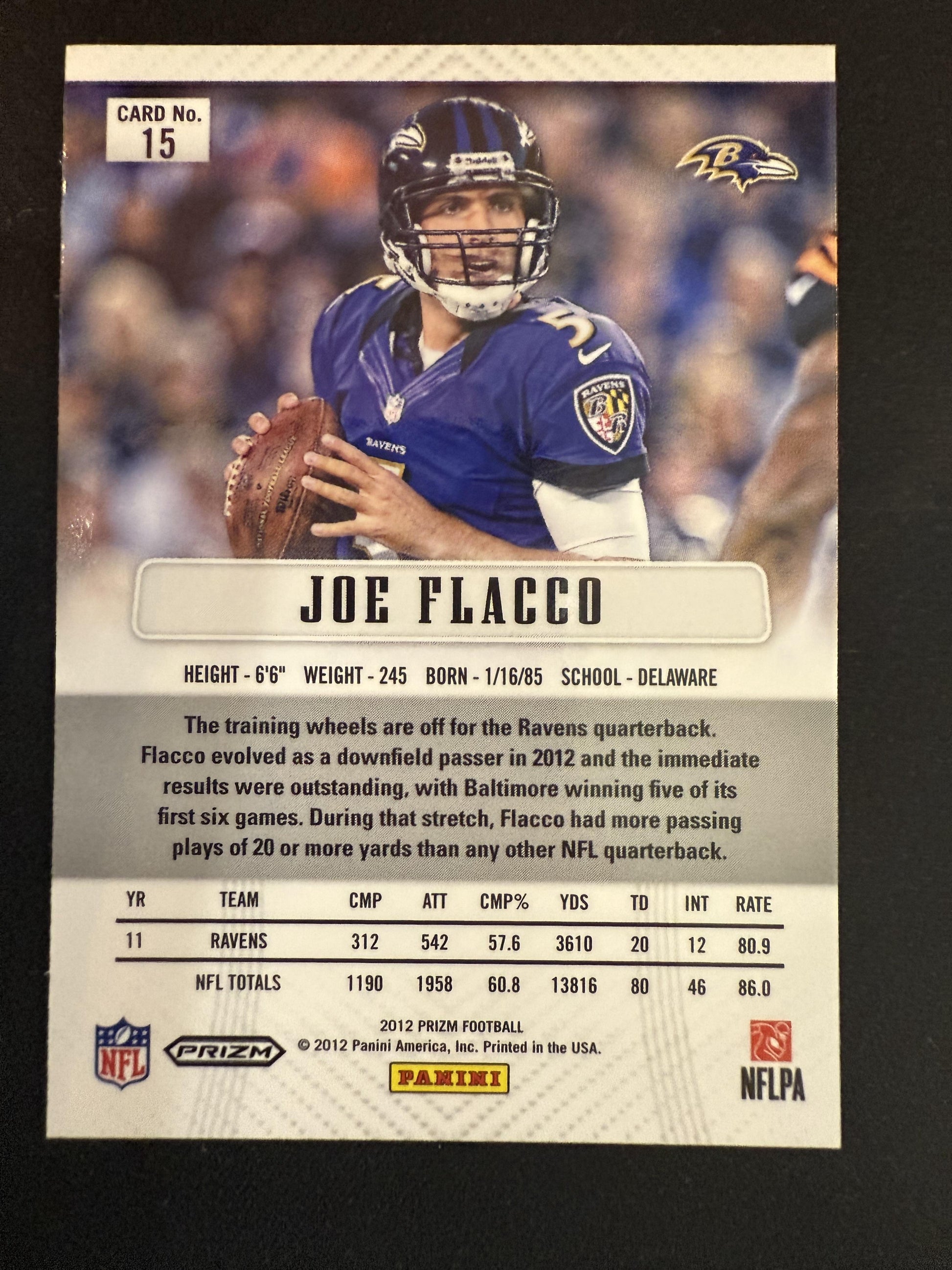 #15 Joe Flacco 2012 Panini Prizm Baltimore Ravens sports Prizms