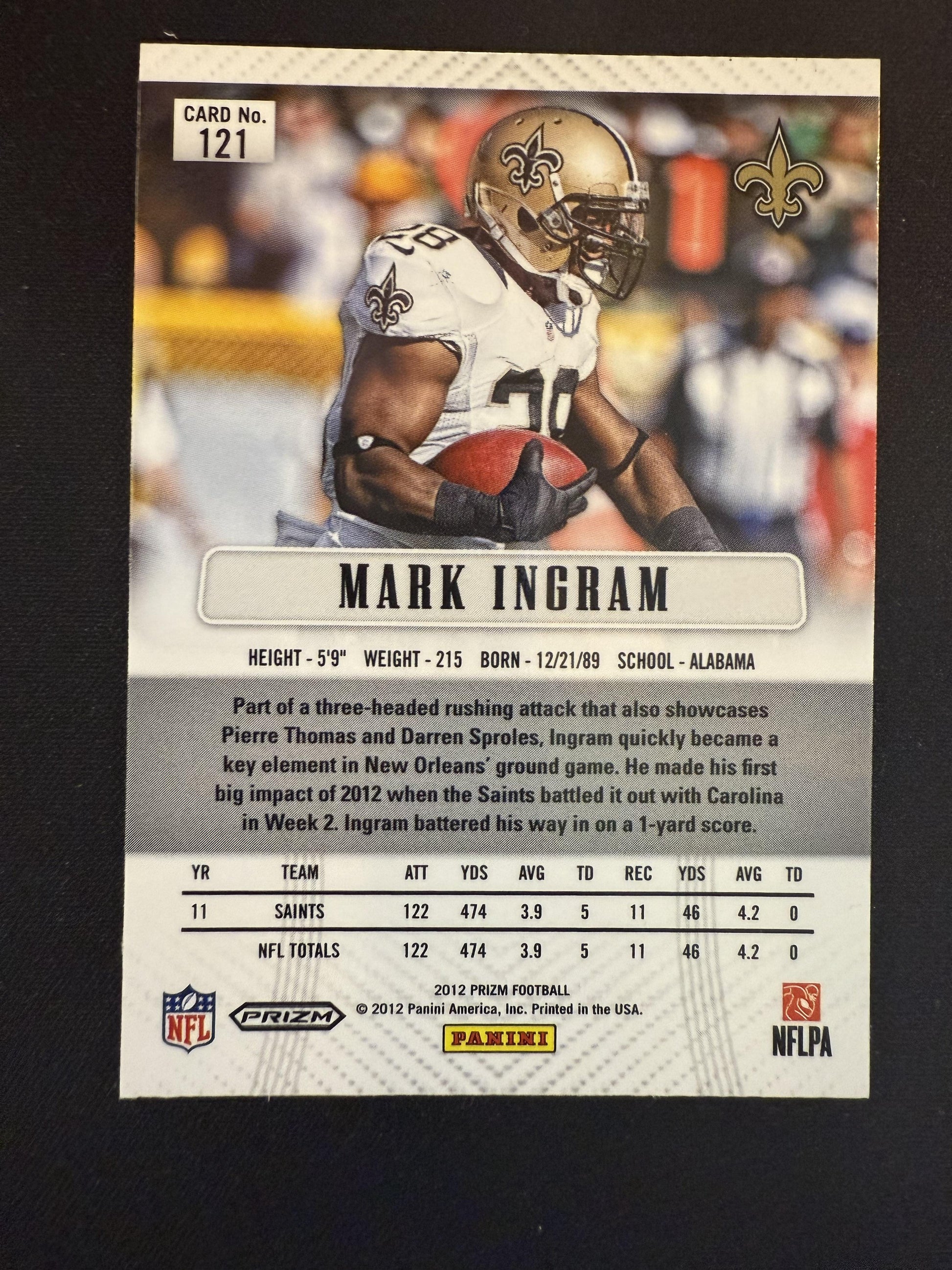 #121 Mark Ingram 2012 Panini Prizm New Orleans Saints sports Prizms