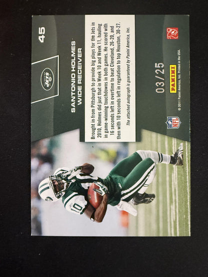 #45 Santonio Holmes 2011 Panini Prestige SN /25 Jets Prestigious Pros Black