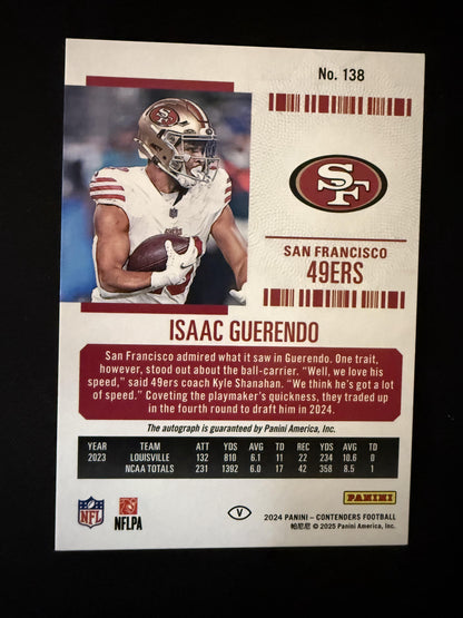 #138 Isaac Guerendo 2024 Panini Contenders Auto Red Zone Ticket FOTL