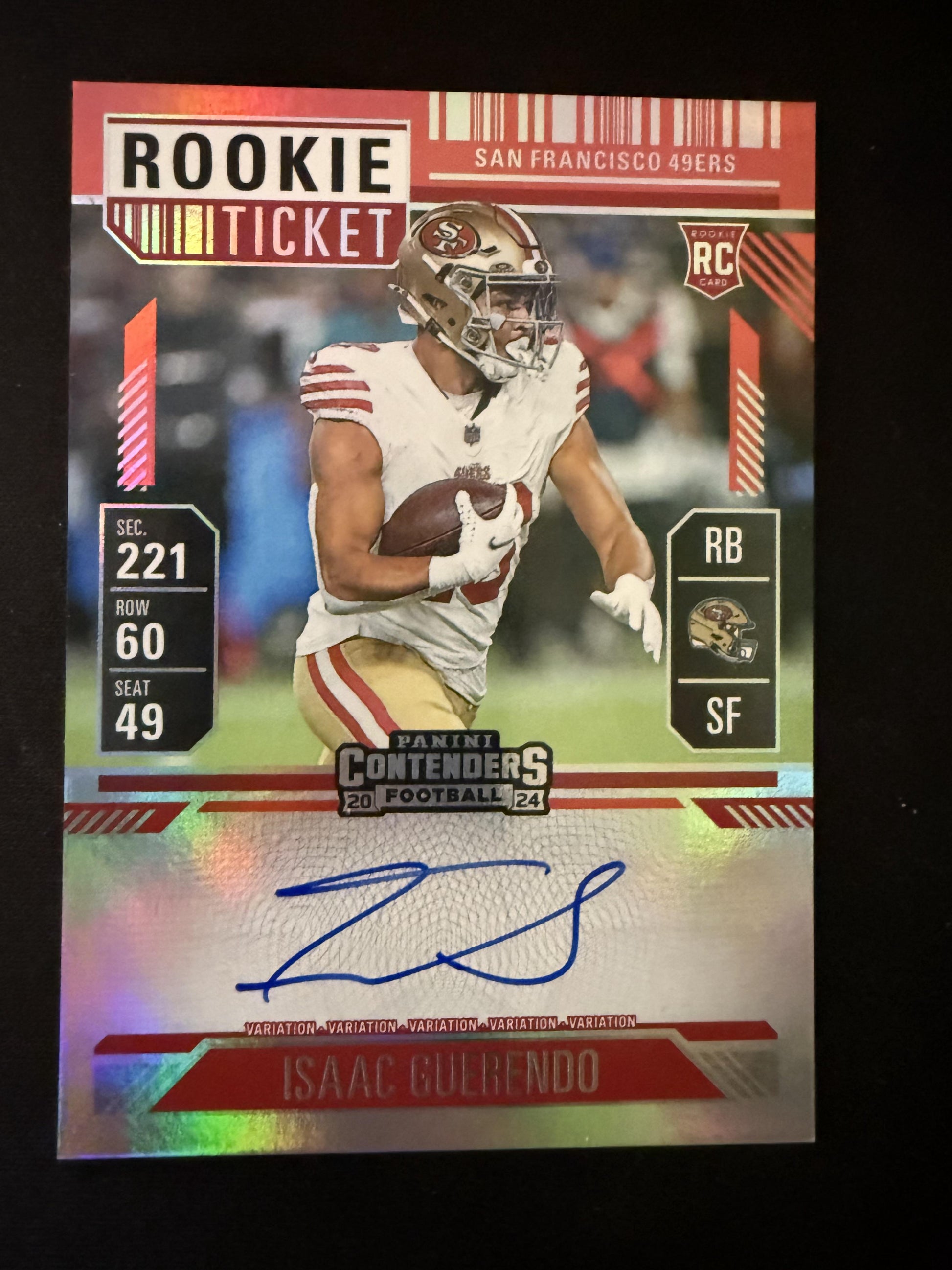#138 Isaac Guerendo 2024 Panini Contenders Auto Red Zone Ticket FOTL