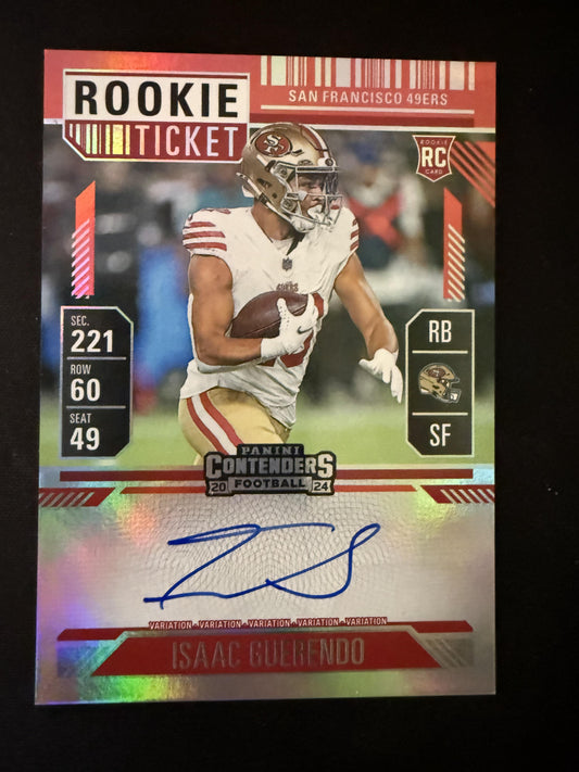 #138 Isaac Guerendo 2024 Panini Contenders Auto Red Zone Ticket FOTL