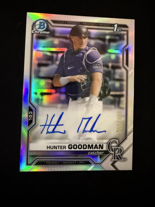 #CDA-HG Hunter Goodman 2021 Bowman Draft SN,AU Auto #/499 Rockies Refractor