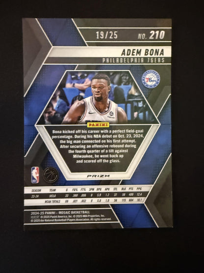 #210 Adem Bona 2024-25 Panini Mosaic /25 76ers Spectris Blue FOTL Mosaic