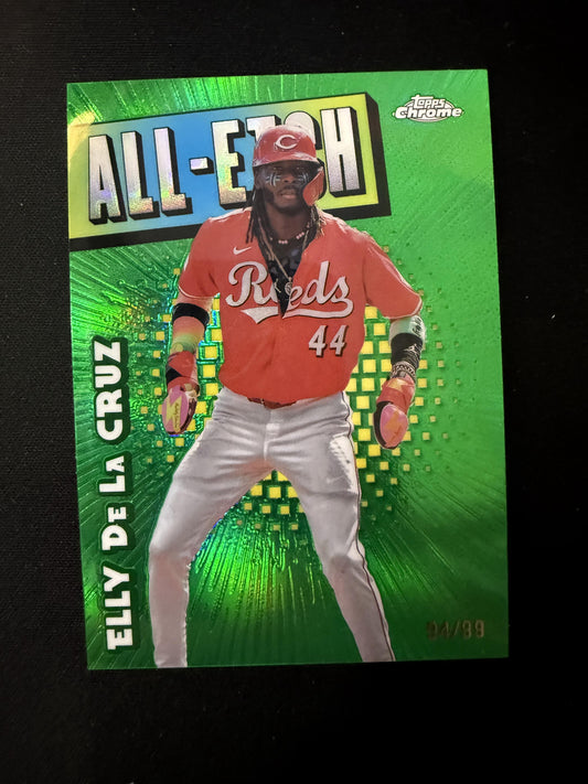 #CAE-4 Elly De La Cruz 2025 Topps Chrome SN #/99 Reds All-Etch Green Refractors