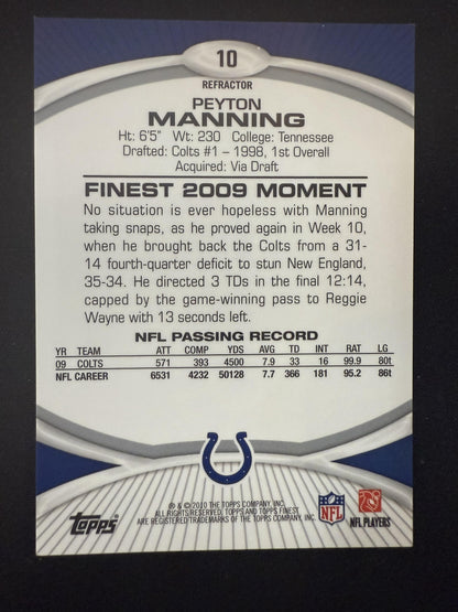 #10 Peyton Manning 2010 Finest SN #/399 Indianapolis Colts sports Xfractors