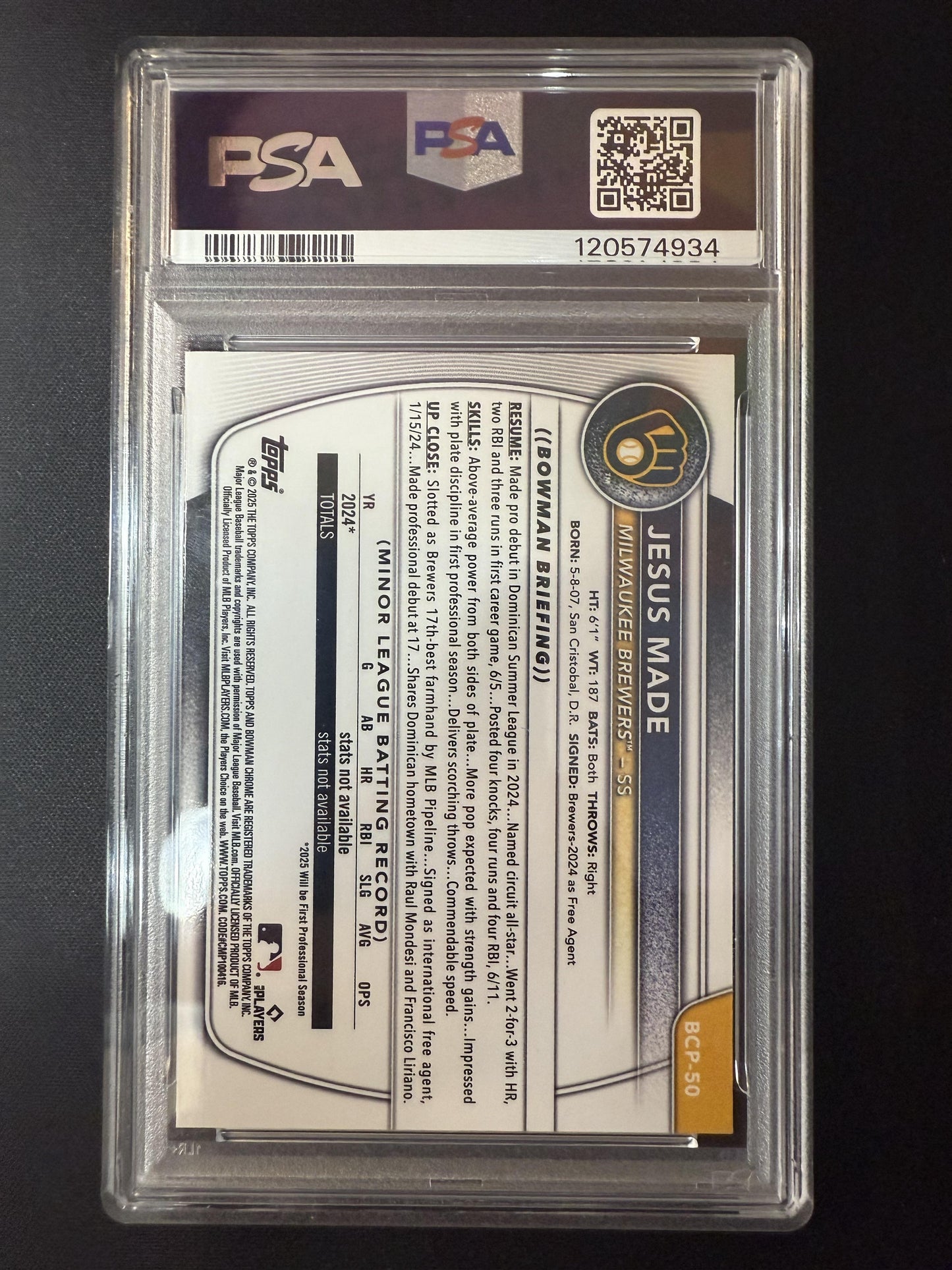 #BCP-50 Jesus Made 2025 Bowman Milwaukee Brewers Reptilian