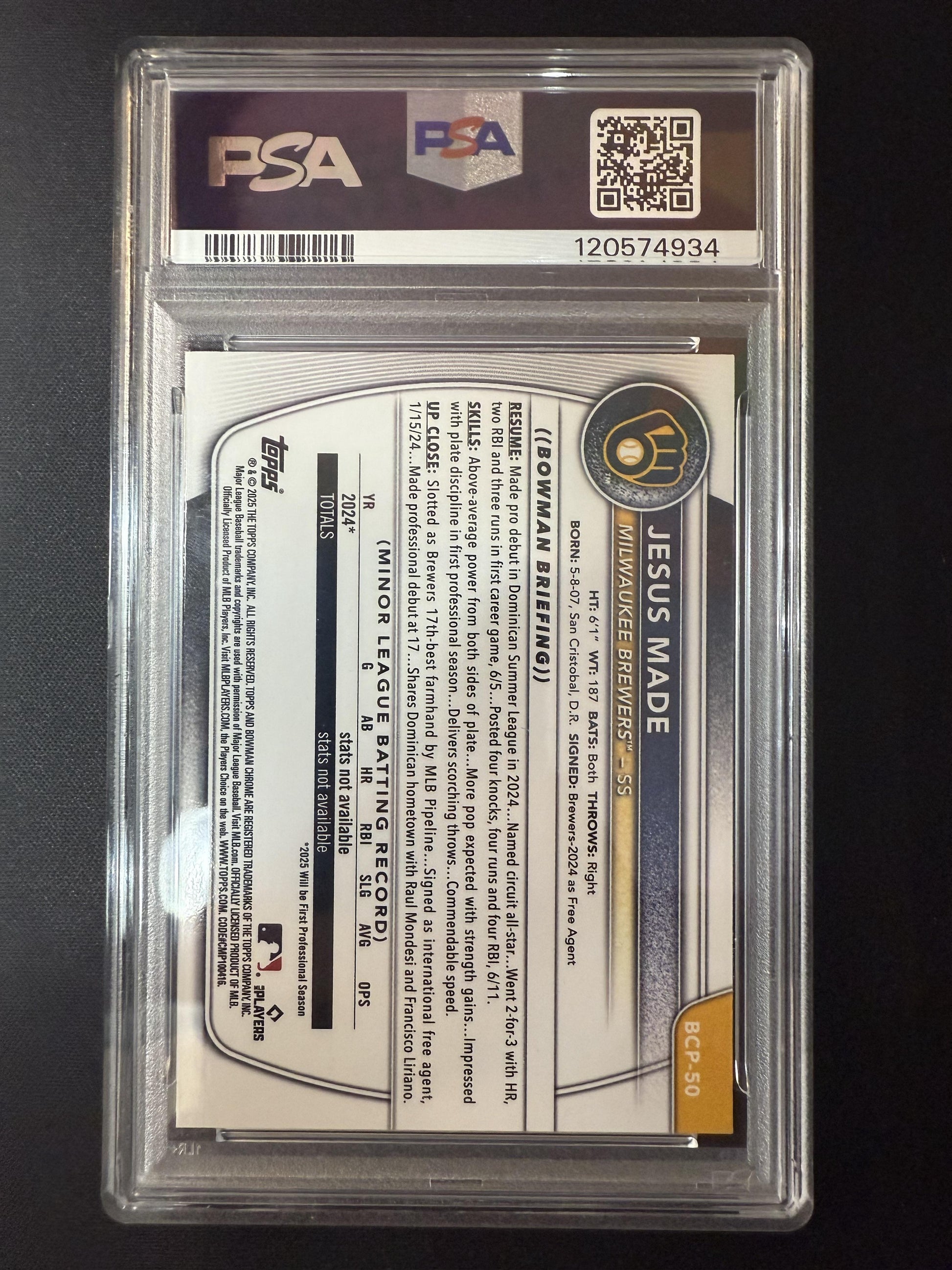 #BCP-50 Jesus Made 2025 Bowman Milwaukee Brewers Reptilian
