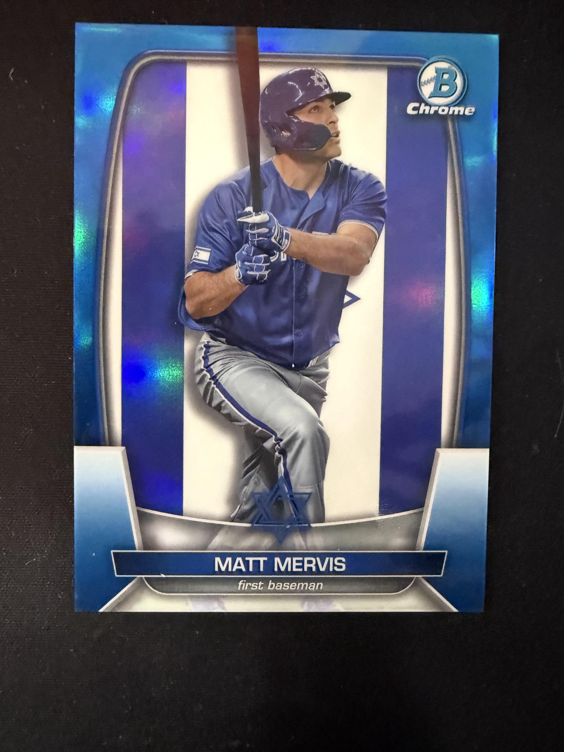 #WBC-38 Matt Mervis 2023 Bowman Chrome SN #/75 Israel sports WBC Flag Blue