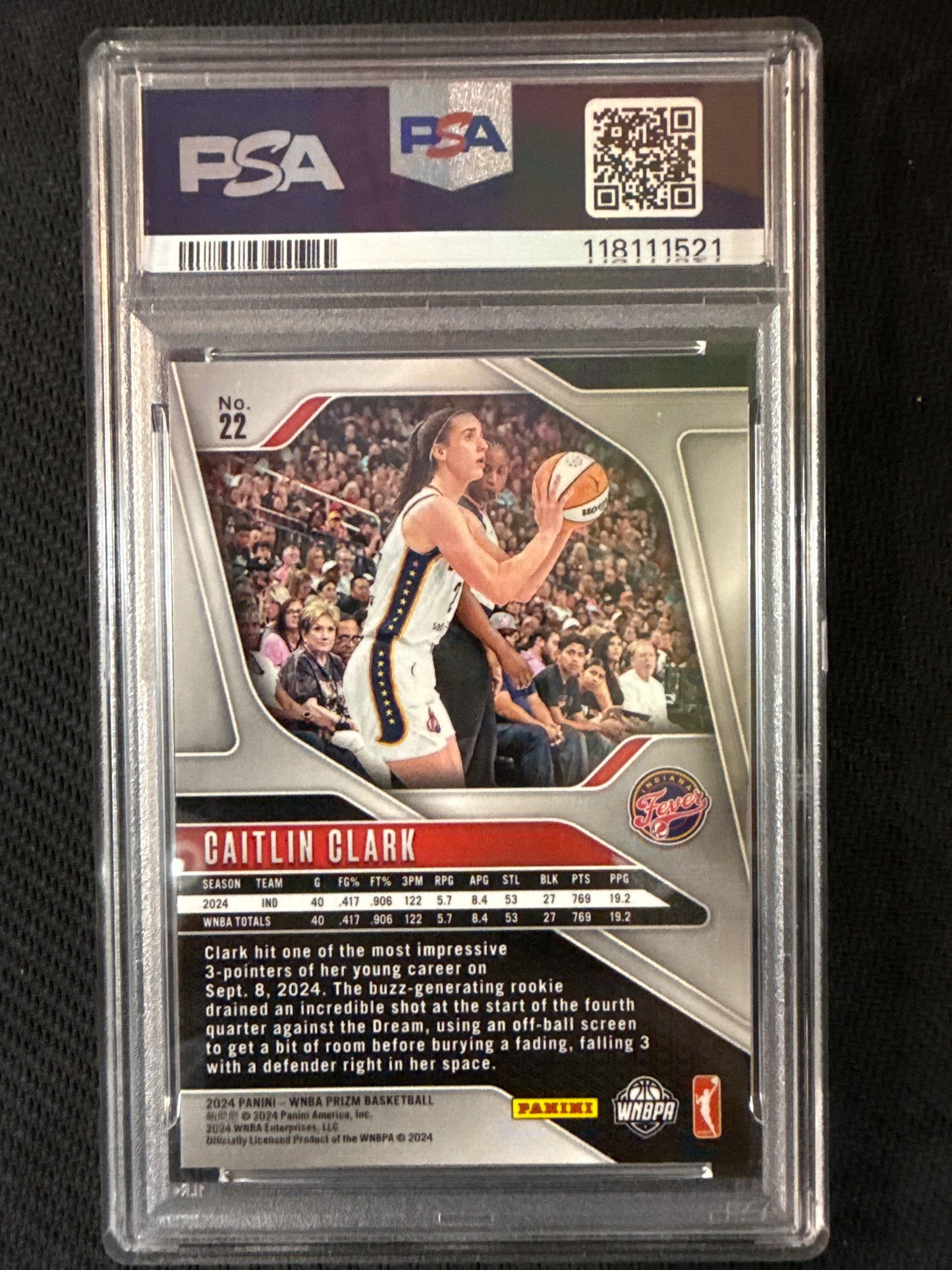#22 Caitlin Clark 2024 Panini Prizm WNBA RC Rookie Indiana Fever sports PSA 9