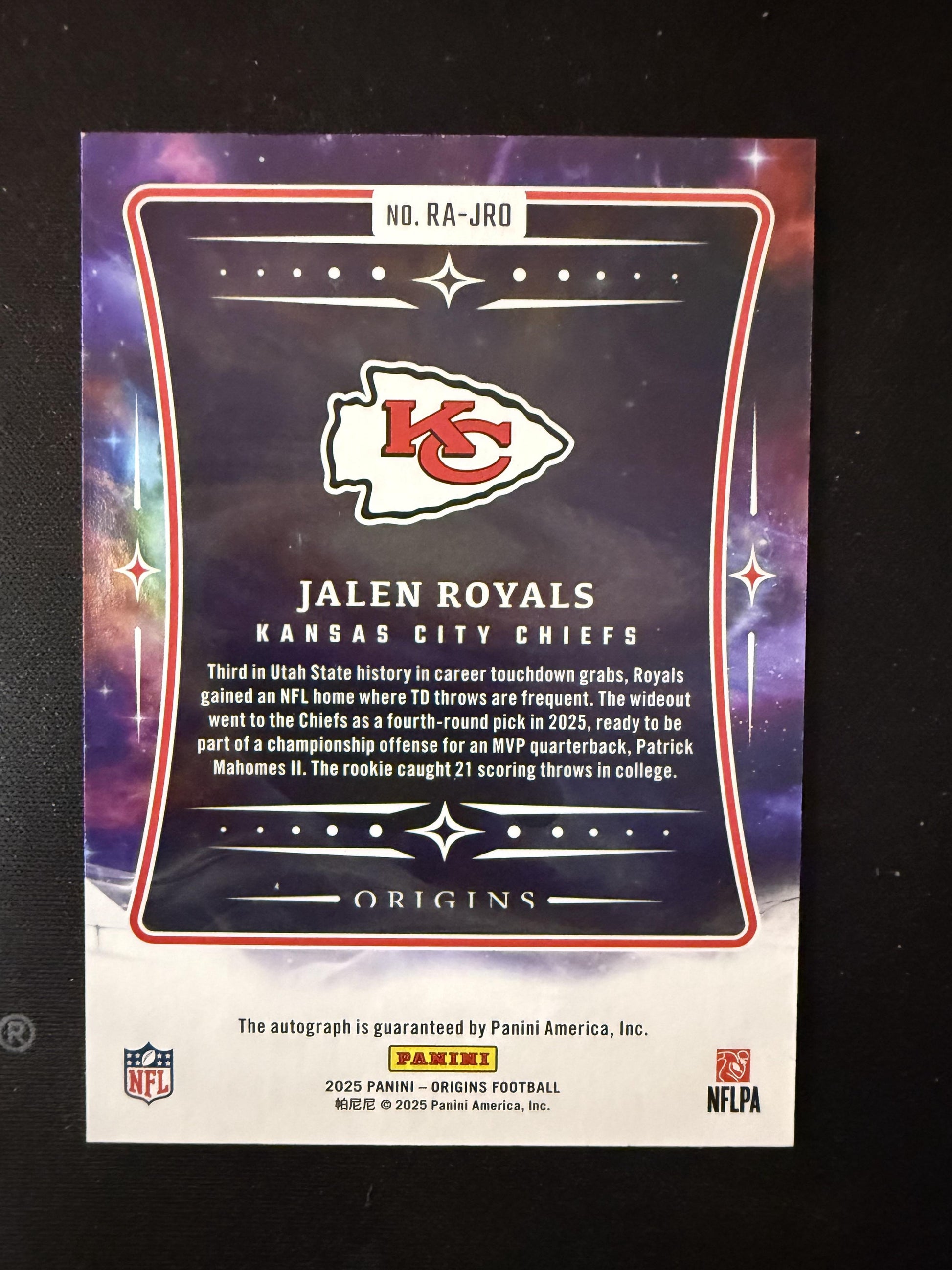 #RA-JRO JALEN ROYALS 2025 PANINI ORIGINS ROOKIE AUTOGRAPH