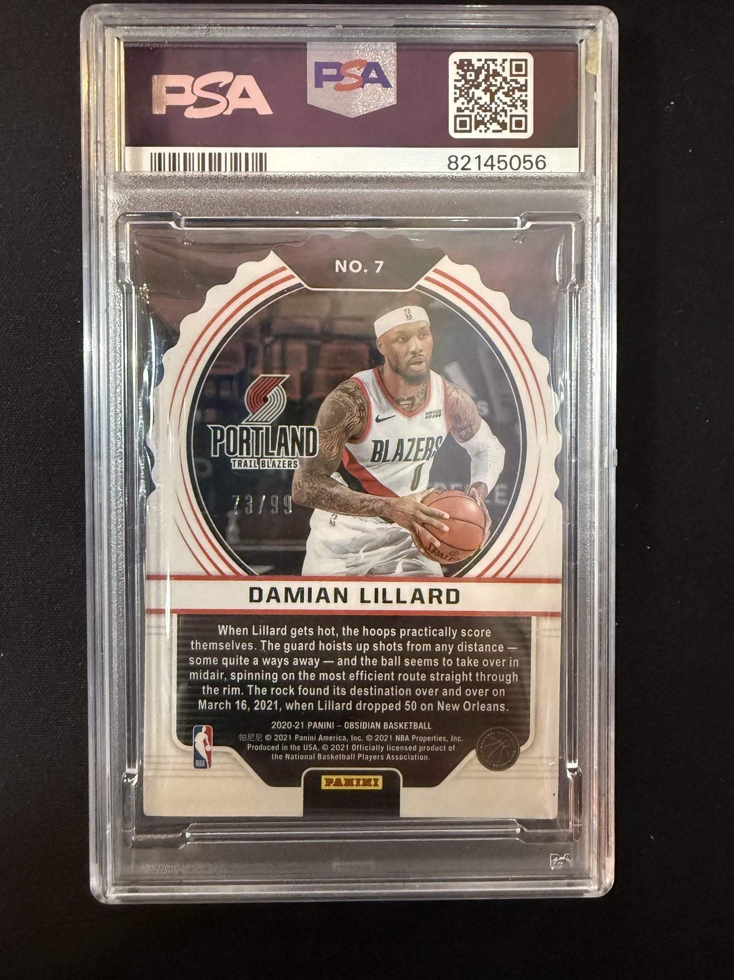 #7 Damian Lillard 2020-21 Panini Obsidian SN #/99 Trail Blazers Supernova