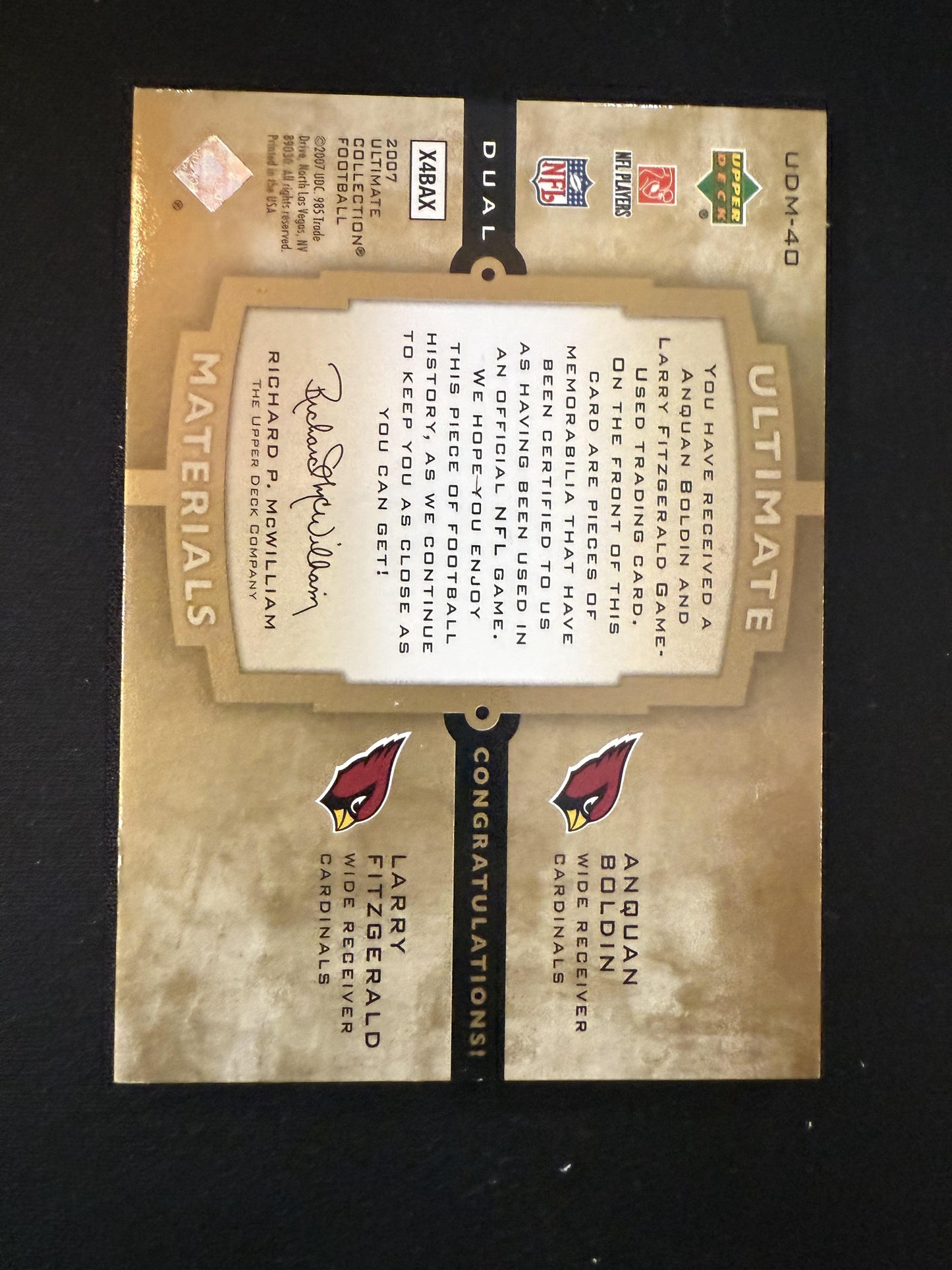 #ECP-BF Larry Fitzgerald / Boldin 2007 Upper Deck Exquisite /25 Patch Combos