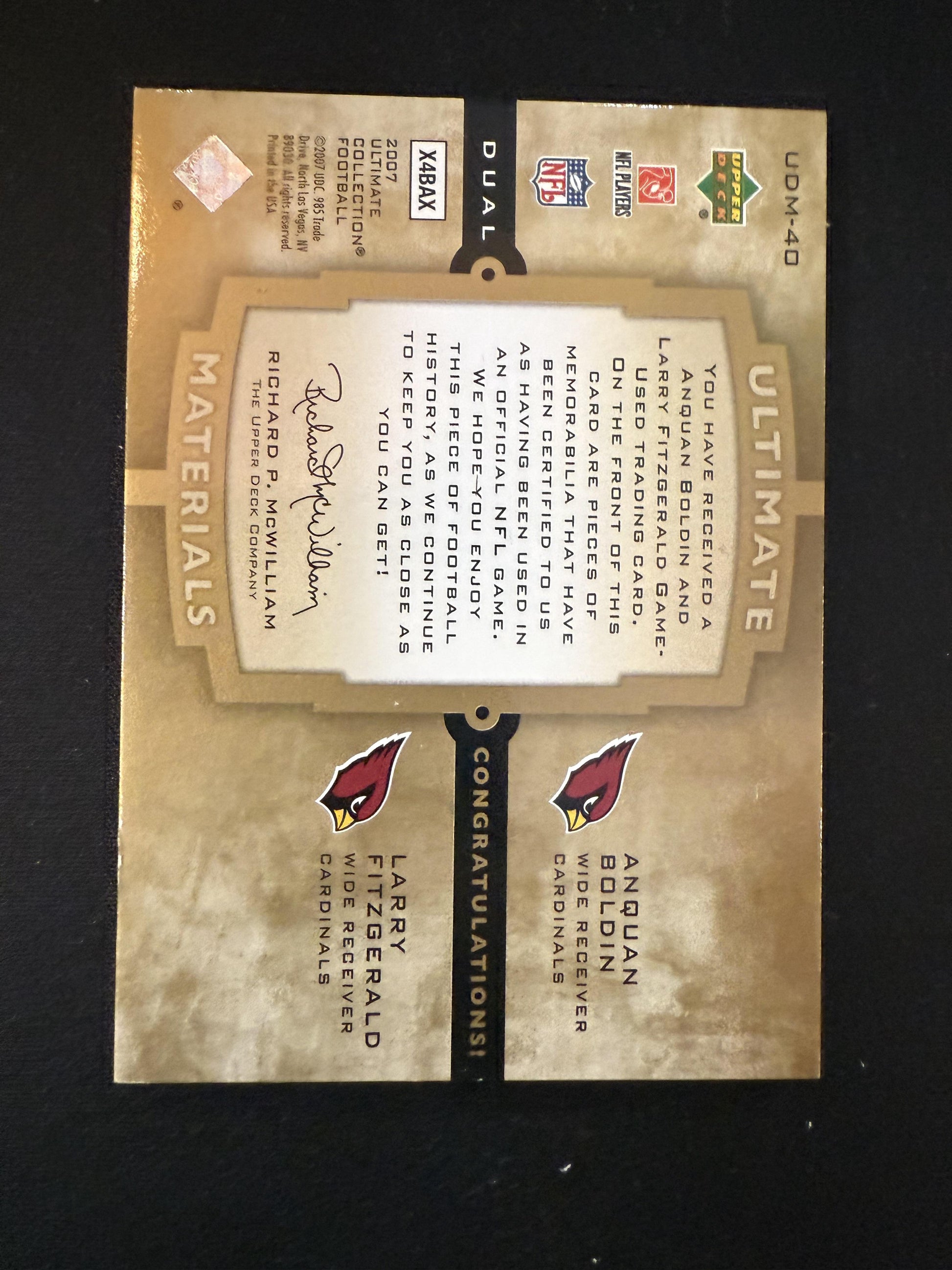 #ECP-BF Larry Fitzgerald / Boldin 2007 Upper Deck Exquisite /25 Patch Combos