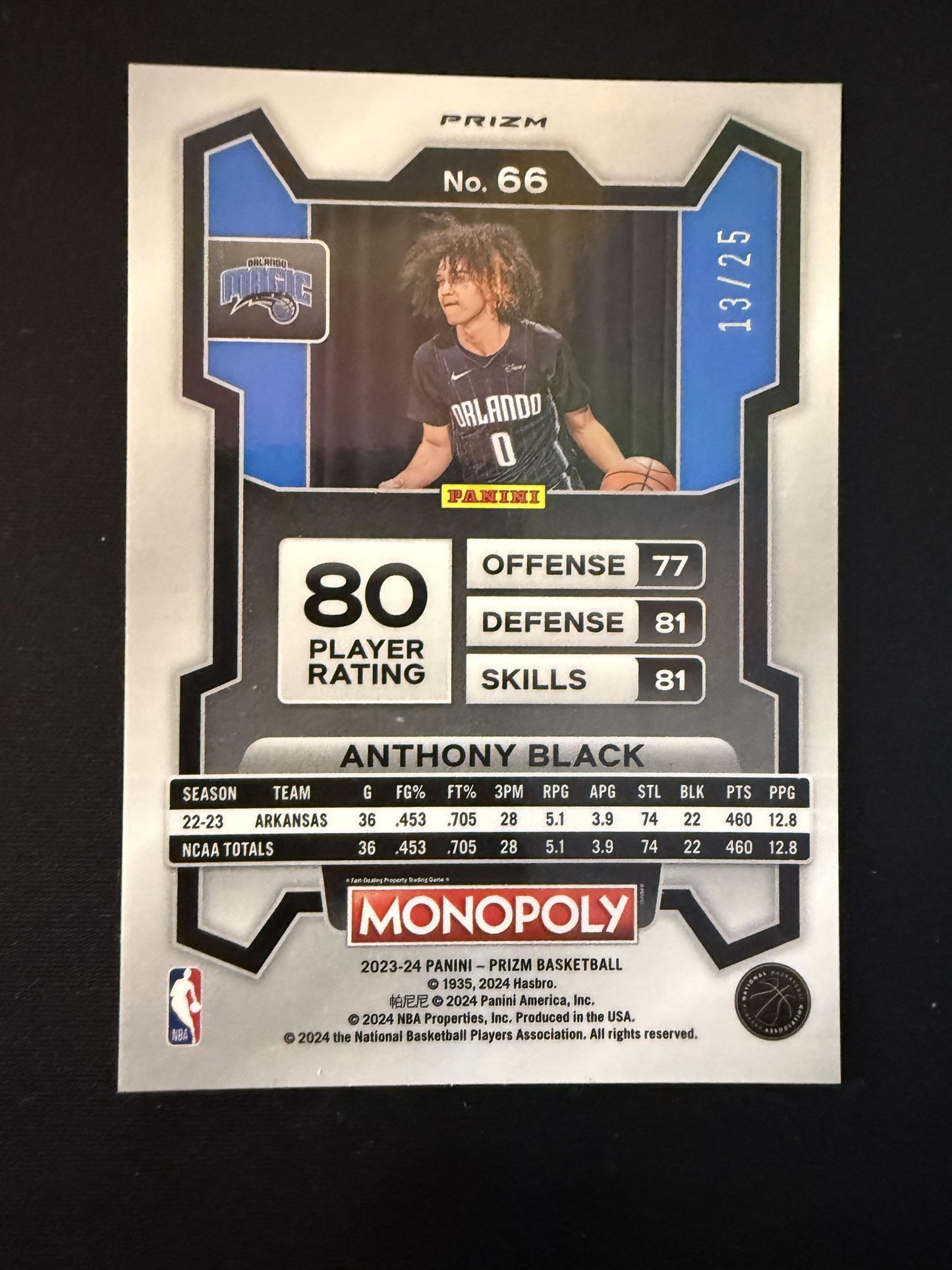 #66 Anthony Black 2023-24 Panini Prizm Monopoly /25 Magic Question Mark