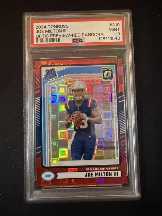 #319 Joe Milton III 2024 Donruss Optic RC Rookie Patriots Red Pandora